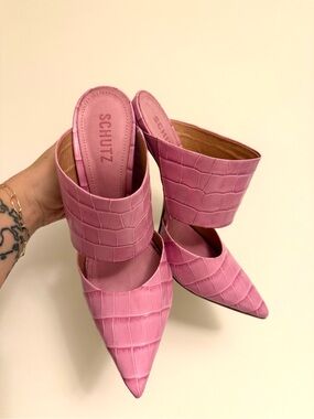 SCHUTZ Pink Croc Heels